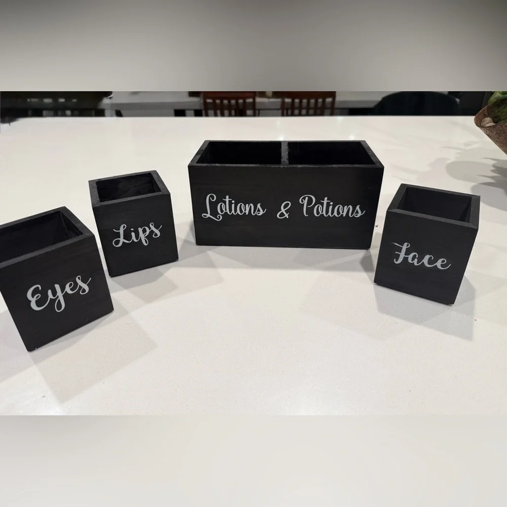 Black Wooden Storage Boxes Set